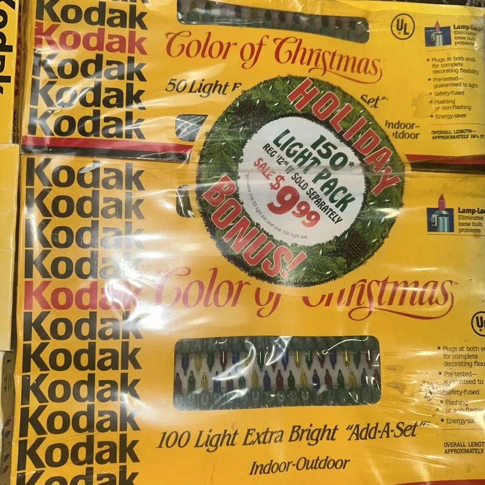 3 VTG NOS 1991 Kodak Color of Christmas Light Extra Bright Add-A-Set 200 Total